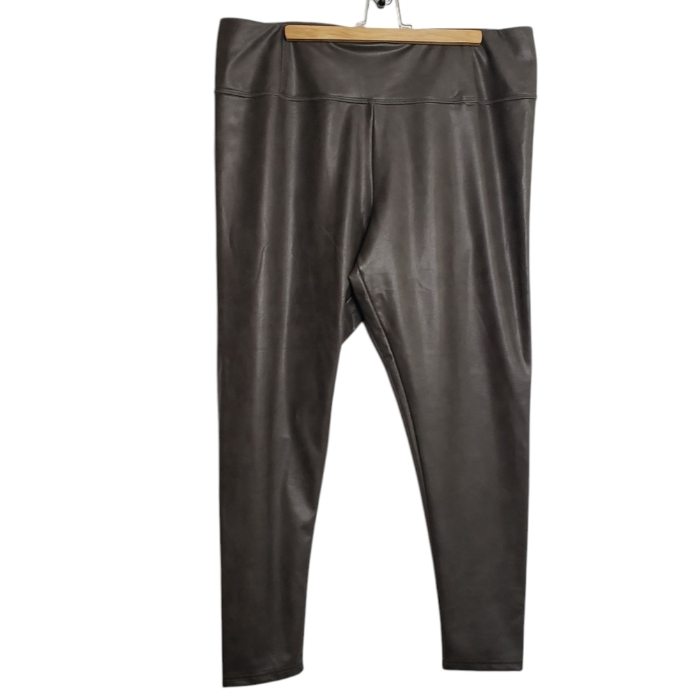 7 For All Mankind Faux Leather Leggings Pants Women's Plus Size 2X Brown Trendy